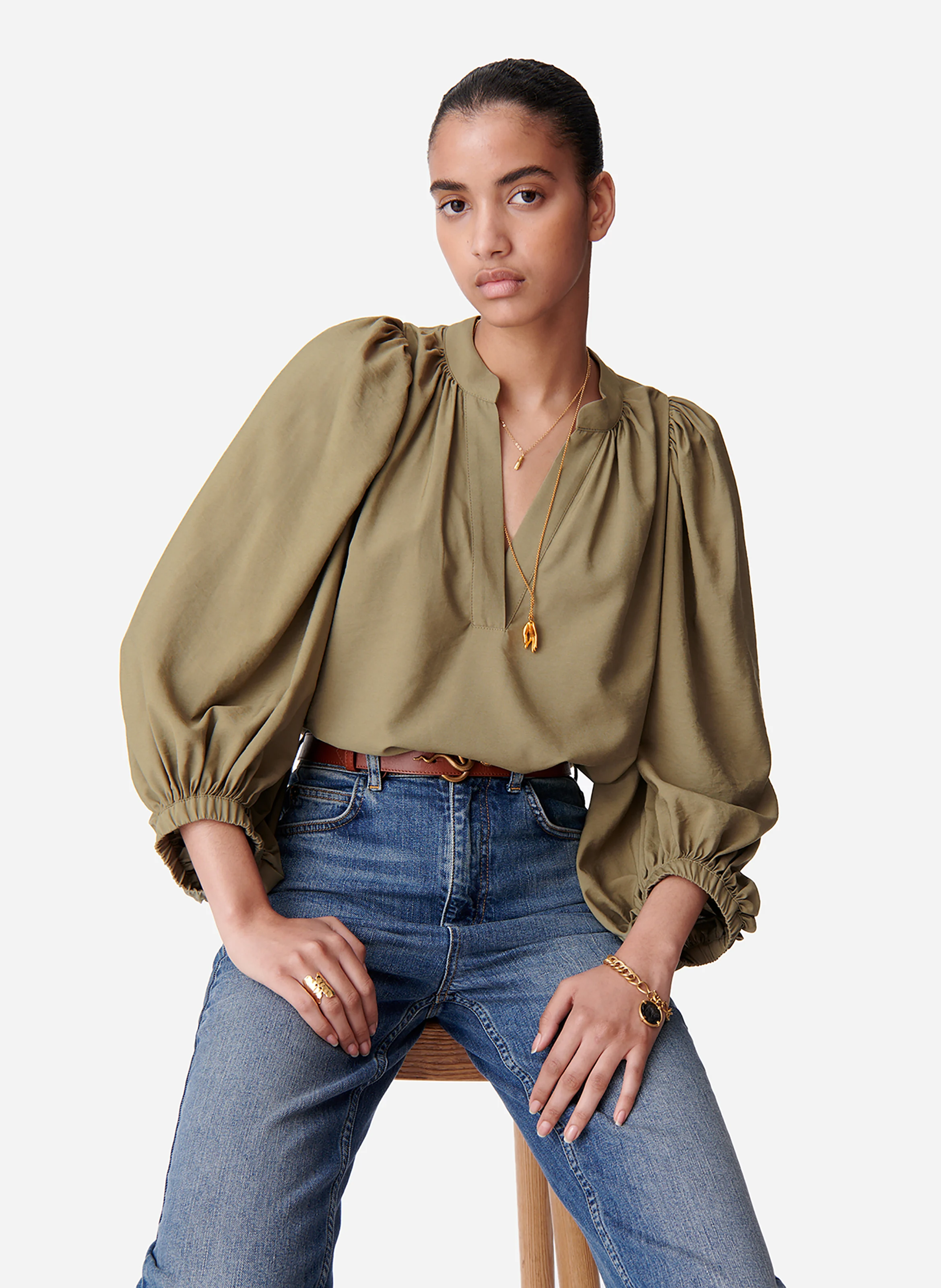 BELL - Blouse col V droite | Vert