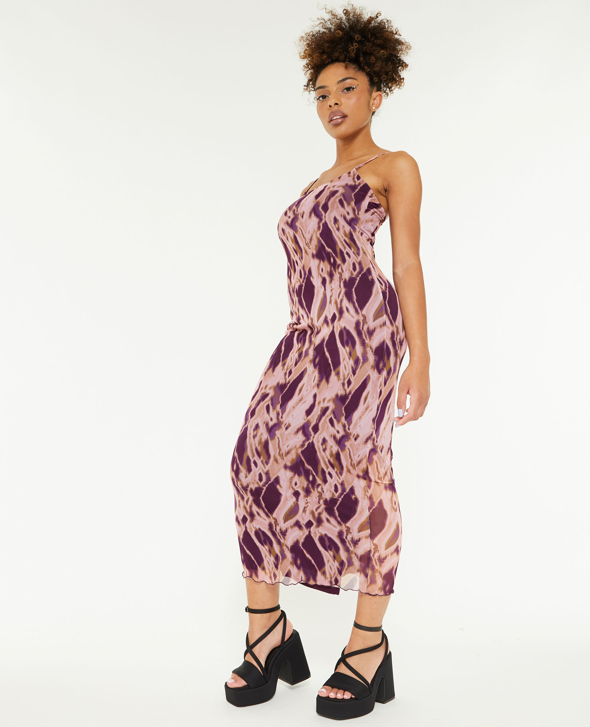 Robe longue en micro-mesh - Marron
