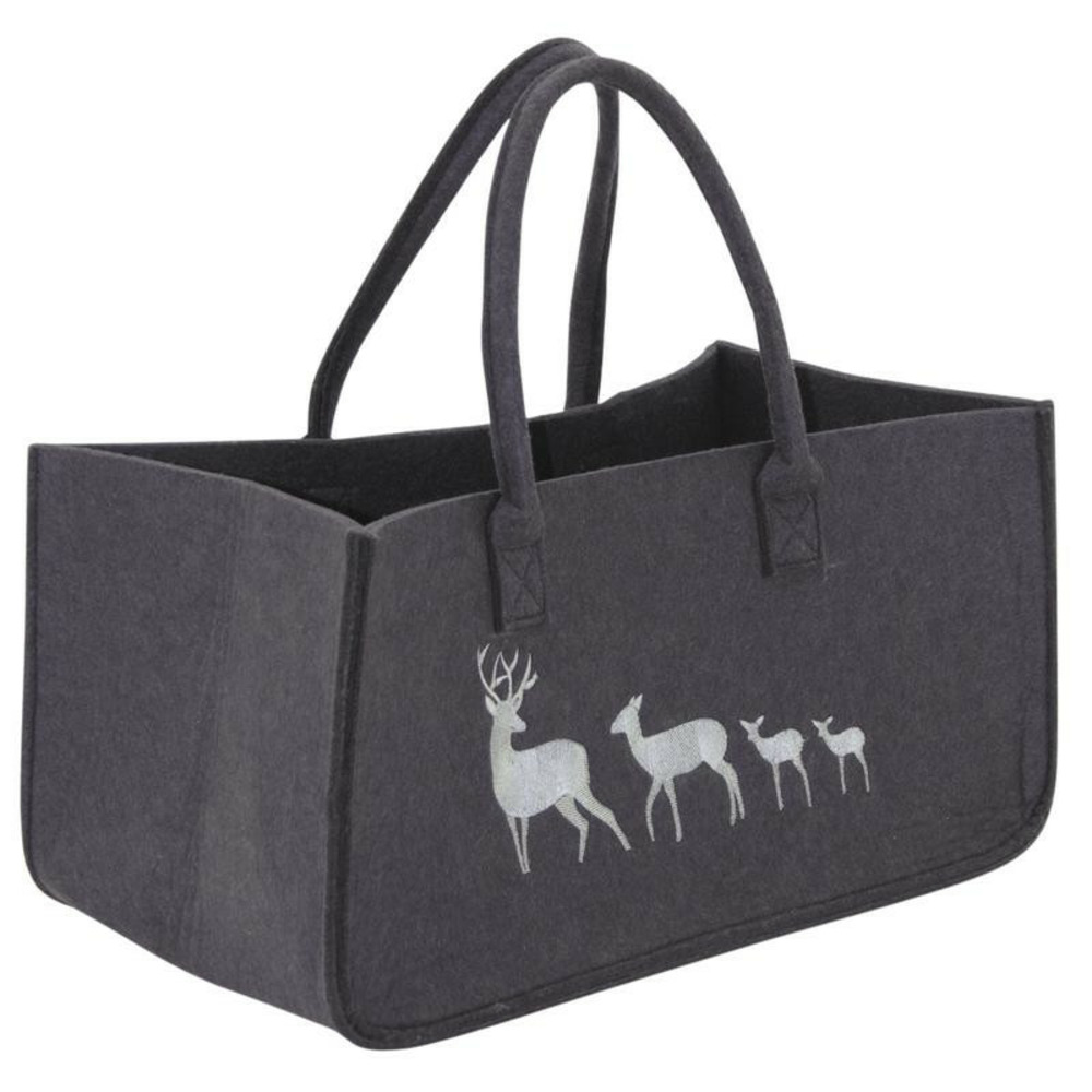 Sac à bûches en feutrine motif cerfs