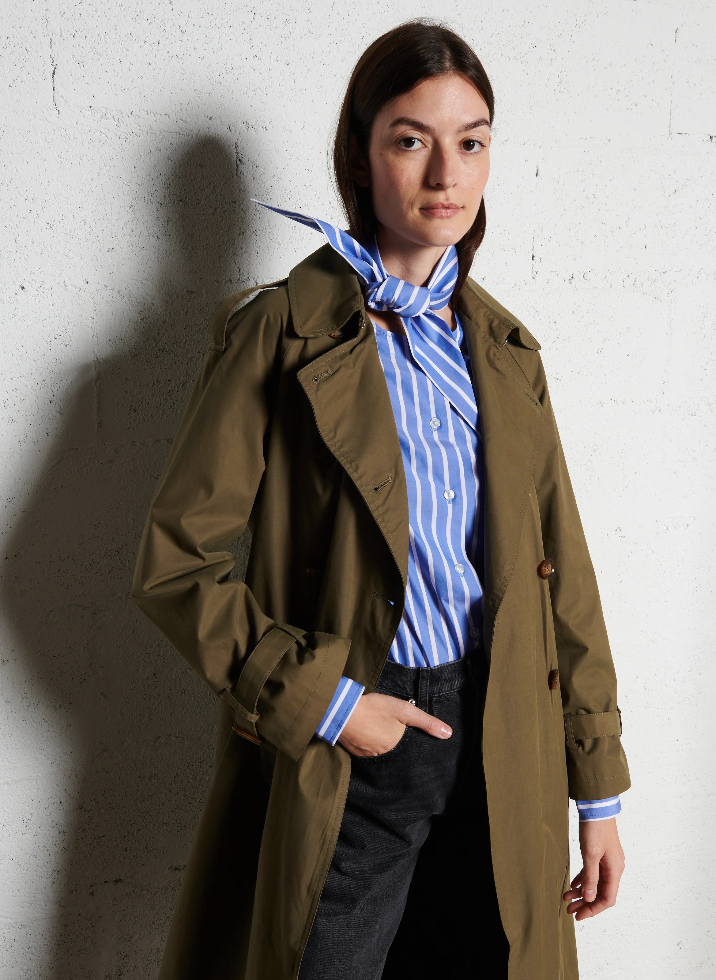 MANUEL - Trench long en coton mélangé | Kaki