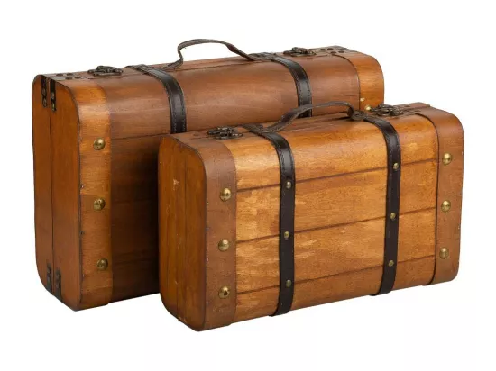 Ensemble de 2 valises en bois marron