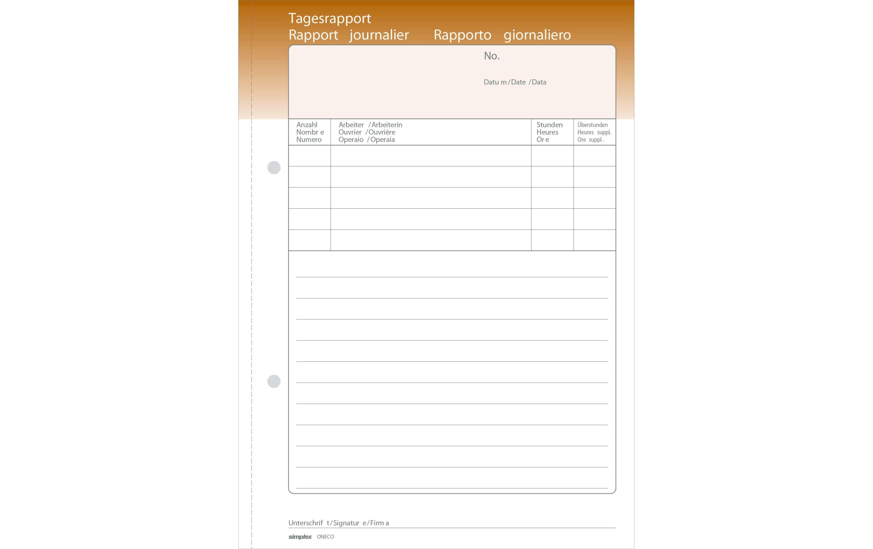 Durchschreibeblock Tagesrapport D/F/I A5Schreibblock
