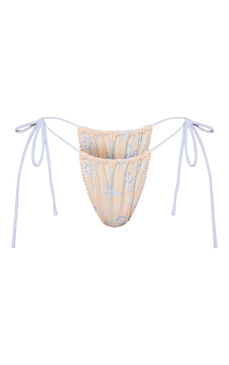 Crème Bas De Bikini À Nouer Sur Les Côtés Imprimé Fleuri Ditsy Crème Et Bleu