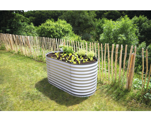 Klassieke ovale verhoogde tuinbak WESTMANN 160 x 80 x 82 cm zilver