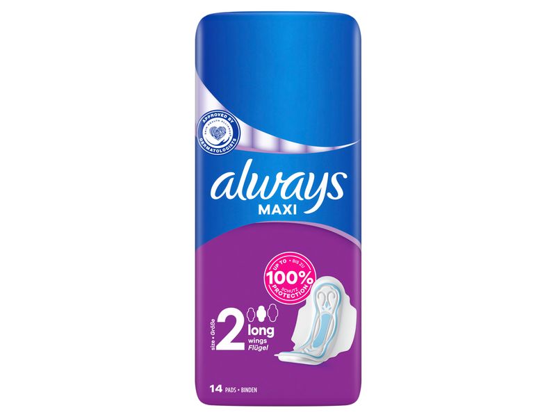 Always Binde mit Flügeln Maxi Long 14 Stück Hochwertige Binden mit saugfähigem Kern