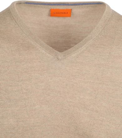 Suitable Merino Pullover V-Hals Beige PU-MRI-V-25 kl VP55087 sand kopen