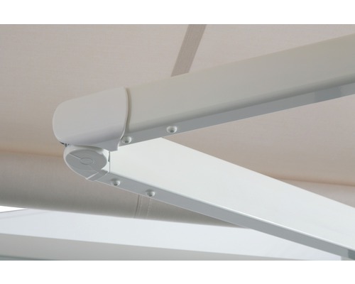 SOLUNA knikarmscherm Proof 2,5x2 Stofdesign 6020 Frame RAL 9010 Zuiver Wit Aandrijving rechts incl. slinger