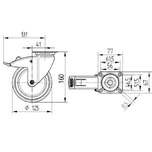 TENTE 2477 PJP 125 P50 grijs zwenkwiel met rem 125 mm