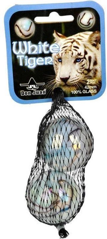 Knikker - Witte Tijger - Set van 2 - Glas - 42 mm