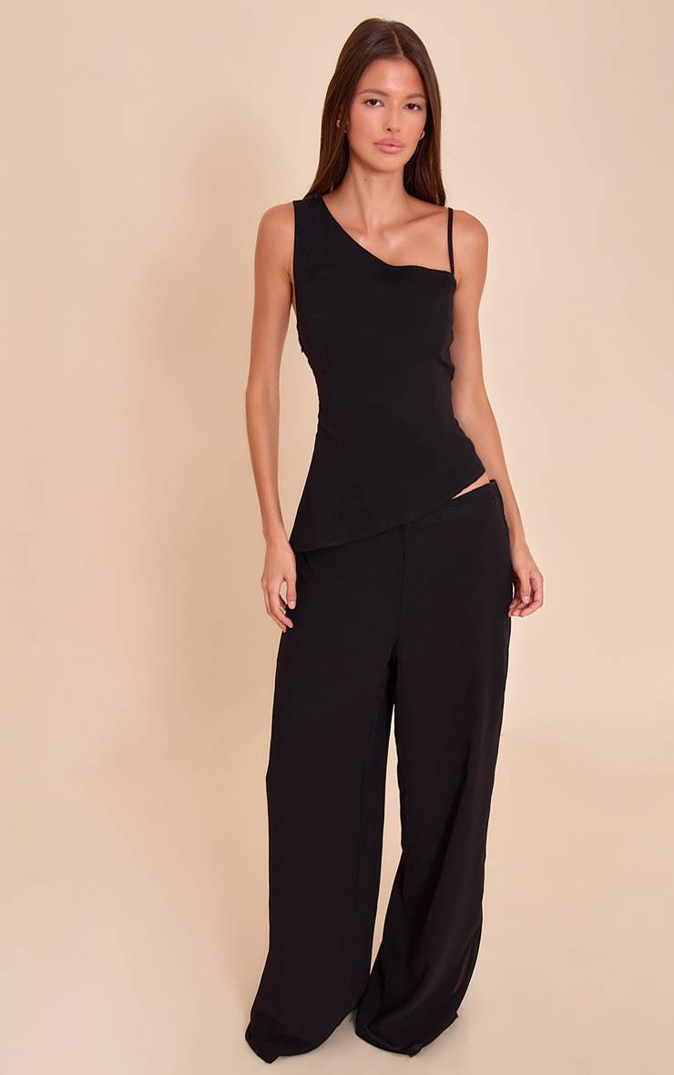 Noir Pantalon Droit En Mousseline