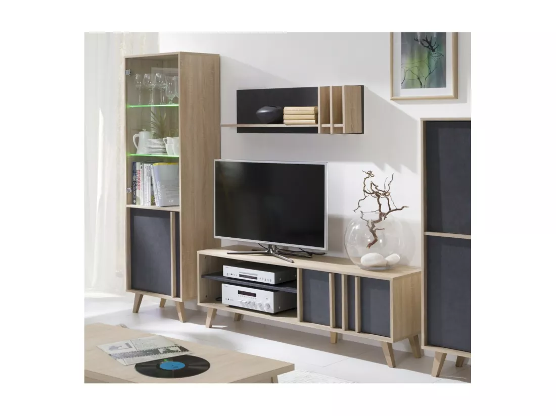 Étagère murale MALMO 100 cm coloris chêne clair et gris béton