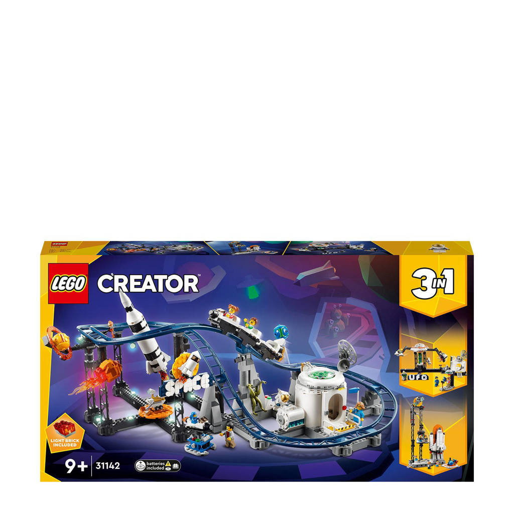 ruimte3-in-1 Ruimteachtbaan Ruimte Set met Rollercoaster, Vrijevaltoren en Draaimolen 31142