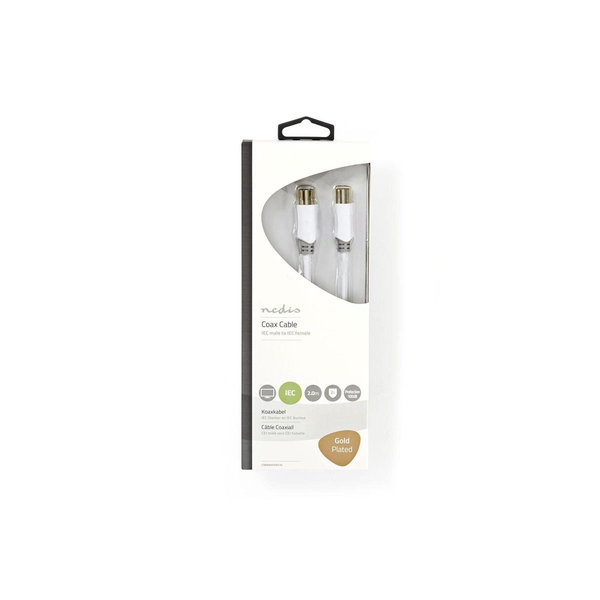 Nedis Coax Cable | IEC (Coax) Han | IEC (Coax) Hun | Gull belagt | 100 dB | 75 Ohm | Dobbelt skjermet | 2.00 m | Rund | PVC | Hvit | Boks