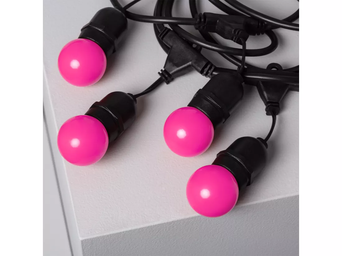 Kit Guirlande Waterproof 5.5m Noire + 8 Ampoules LED E27 G45 3W de Couleurs Rose