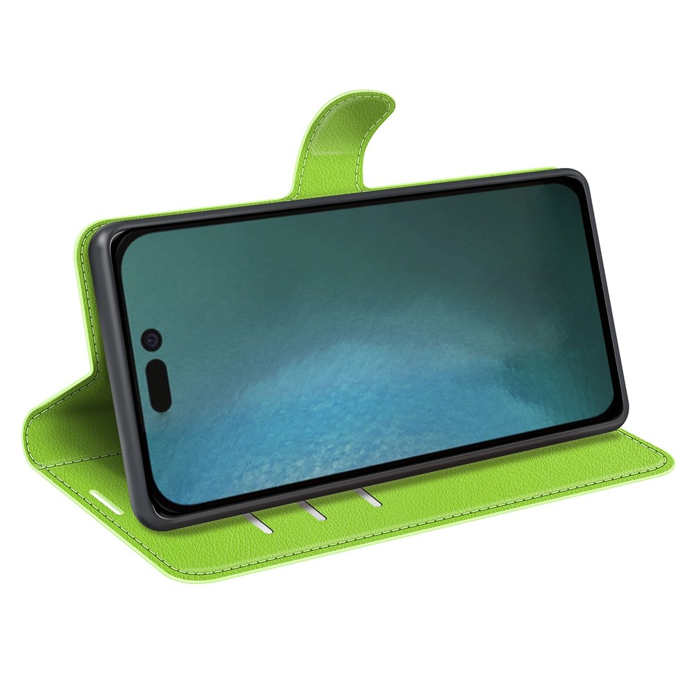 iPhone 14 Pro Max Leder Tasche Flip Cover Litchi Look - Grün