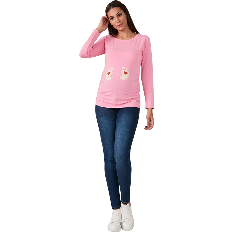 M.M.C. Umstandslangarmshirt Baby Füße mit Motiv Rosa