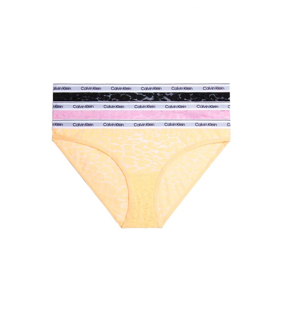 Conjunto de 3 calcinhas Calvin Klein Classic Lace - Amarelas, Rosas e Pretas