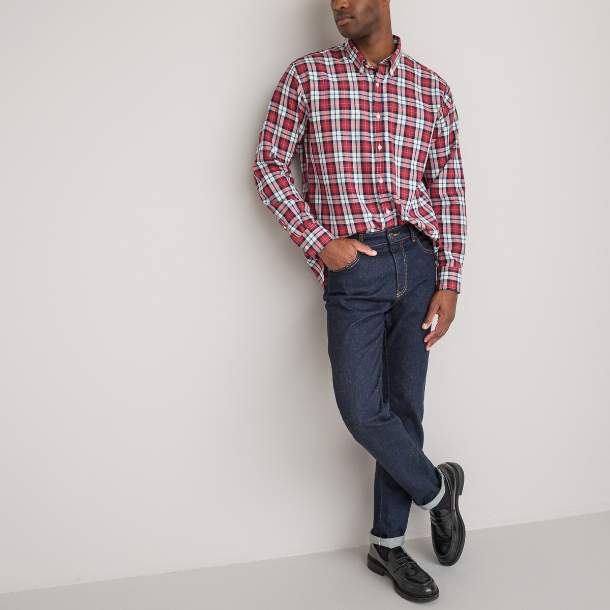 COLEÇÃO LA REDOUTE<br>Camisa reta xadrez, gola americana