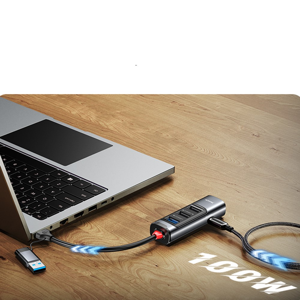 (5 Gbit/s) USB C / USB 3.0 4-fach USB A   USB C (PD/100W) Multiport Adapter Highspeed Aluminium Hub - Grau