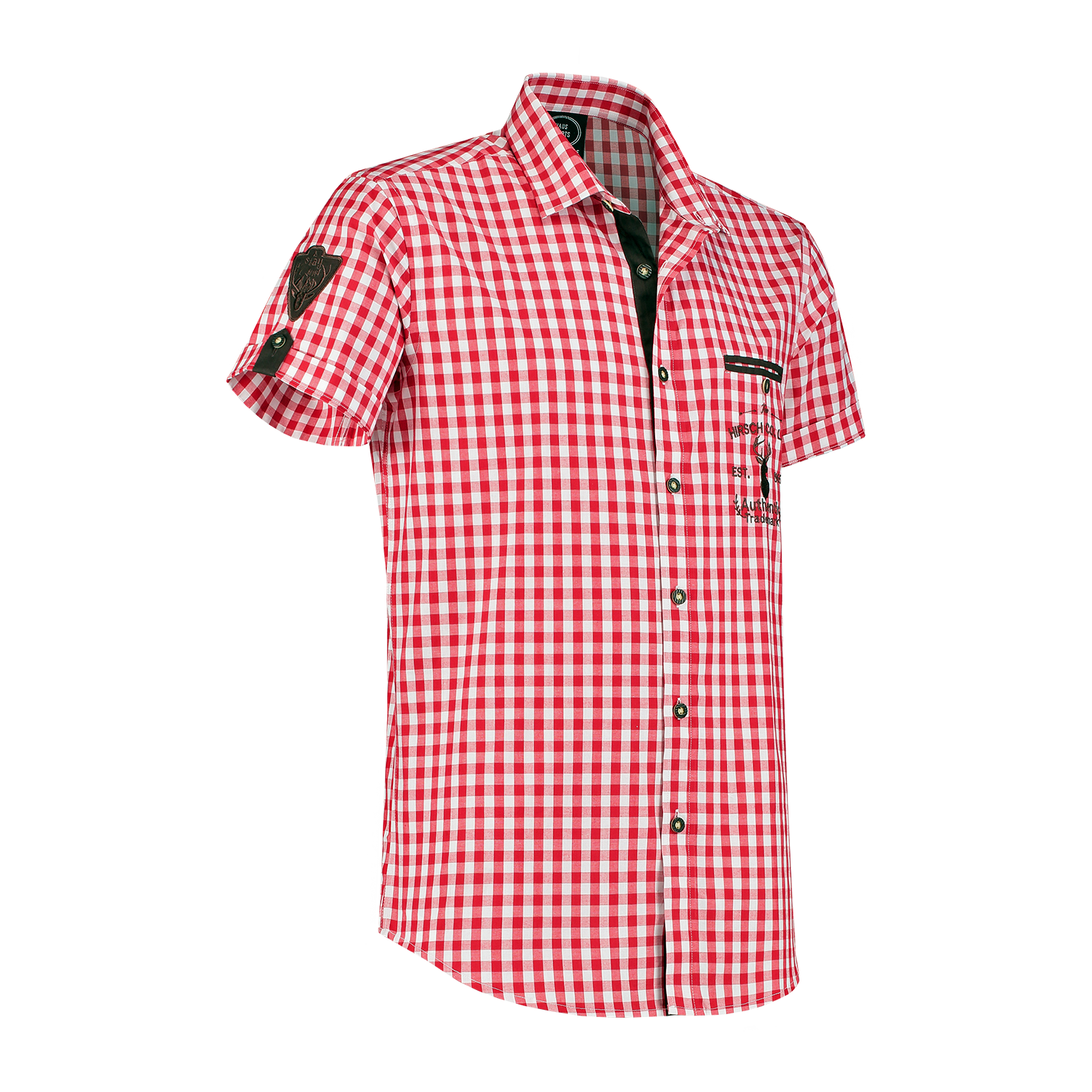 Rood Witte Blouse Heren Korte Mouw Traditioneel Geruit