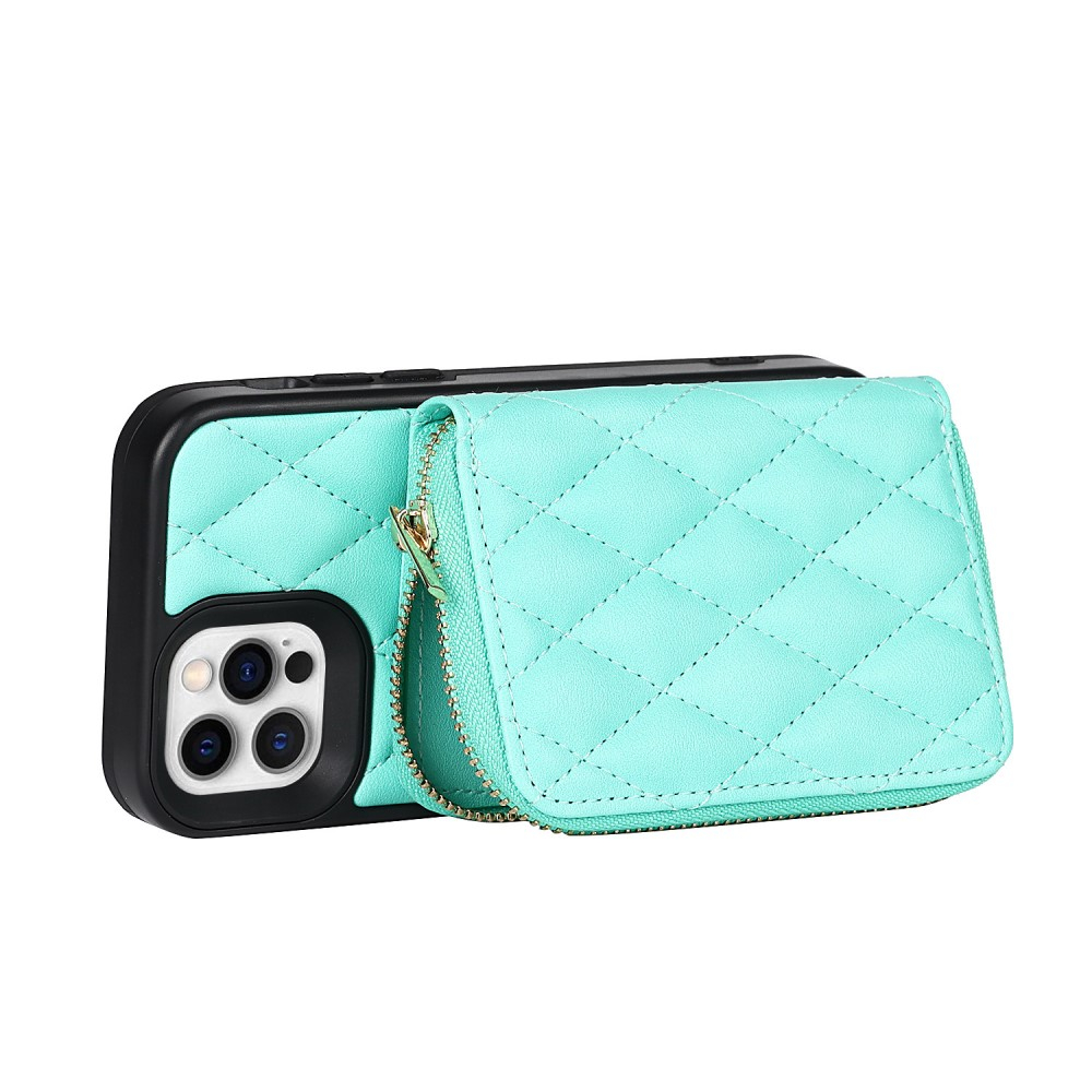 iPhone 12 / iPhone 12 Pro Necklace Leder Hülle mit Magnet Wallet Kreditkarten Münzfach   Handykette (140cm) - Türkis