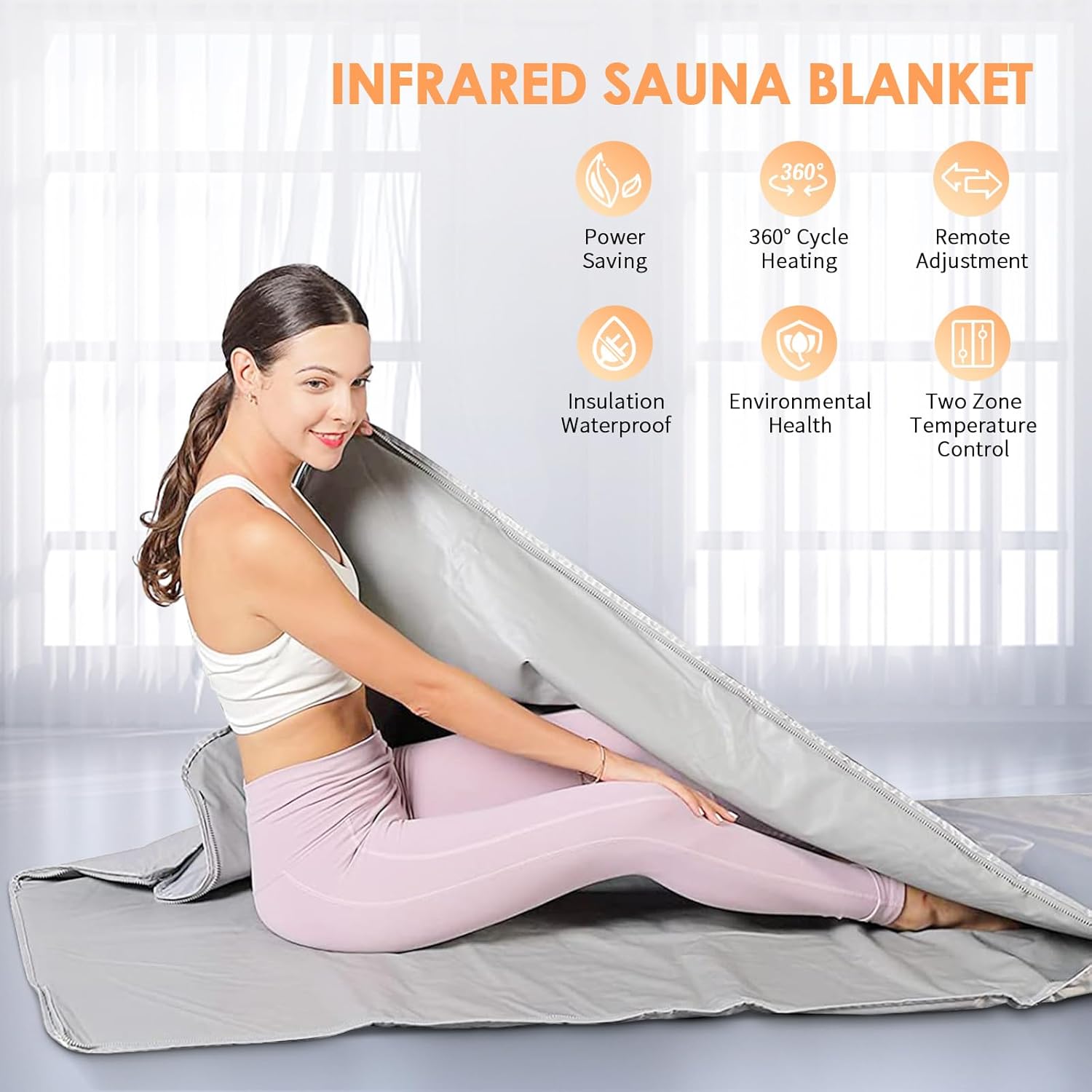 Infrared Sauna Blanket, MINENICE 2 Zone Infrarot Saunadecke mit Abnehmbaren Ärmeln Ferninfrarot Oxford Sauna-Heizdecke Professionel Detox Therapie Tragbare Sauna Decke mit Fernbedienung,Silber