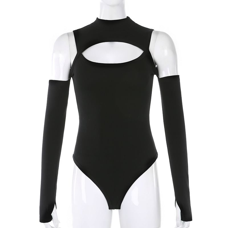 Sensarra - Bodytop met lange mouwen, col en koude schouders en uitsparingen