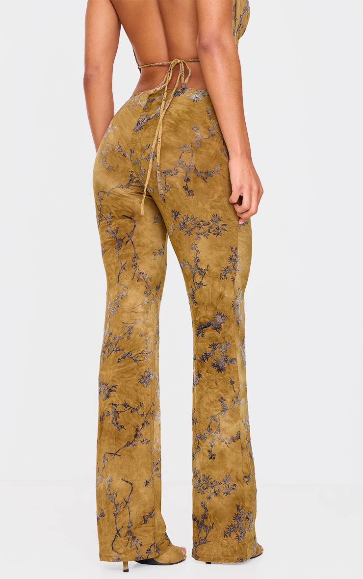 Vert Olive Pantalon Évasé Slim À Imprimé Floral Dévoré