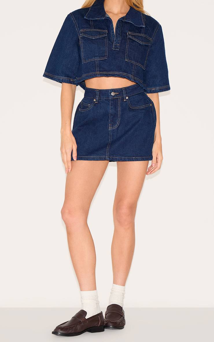 Bleu Indigo Mini-jupe En Denim À Coutures Contrastées