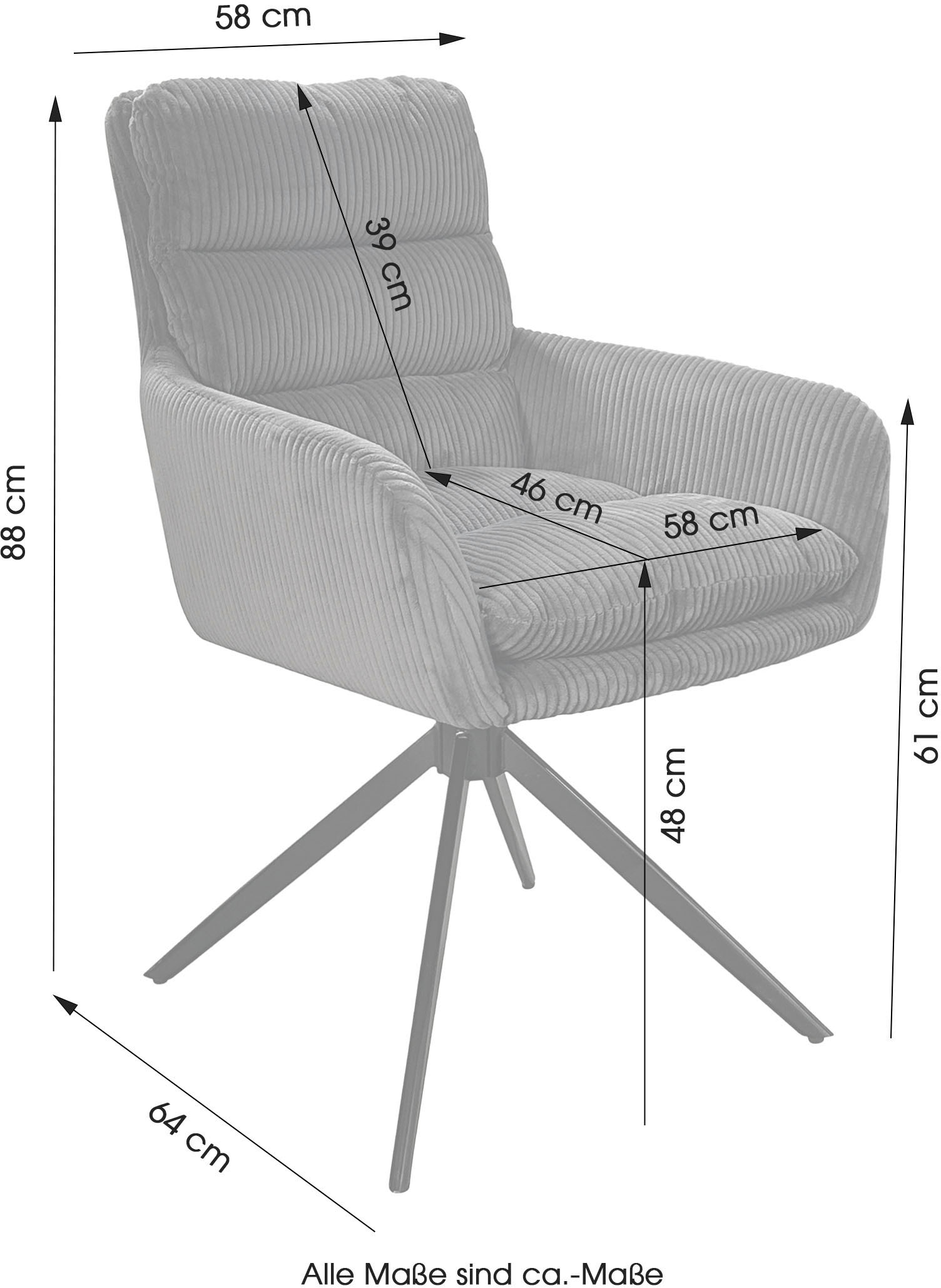 byLIVING Esszimmerstuhl »Pura« (Set) 2 Stk.Sitzschale 360°drehbar, Metall schwarz, Armlehnstuhl, diverse Farben