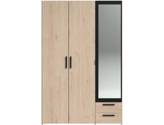 PARISOT - Armoire - panneau de particules - décor chene et noir - 3 po