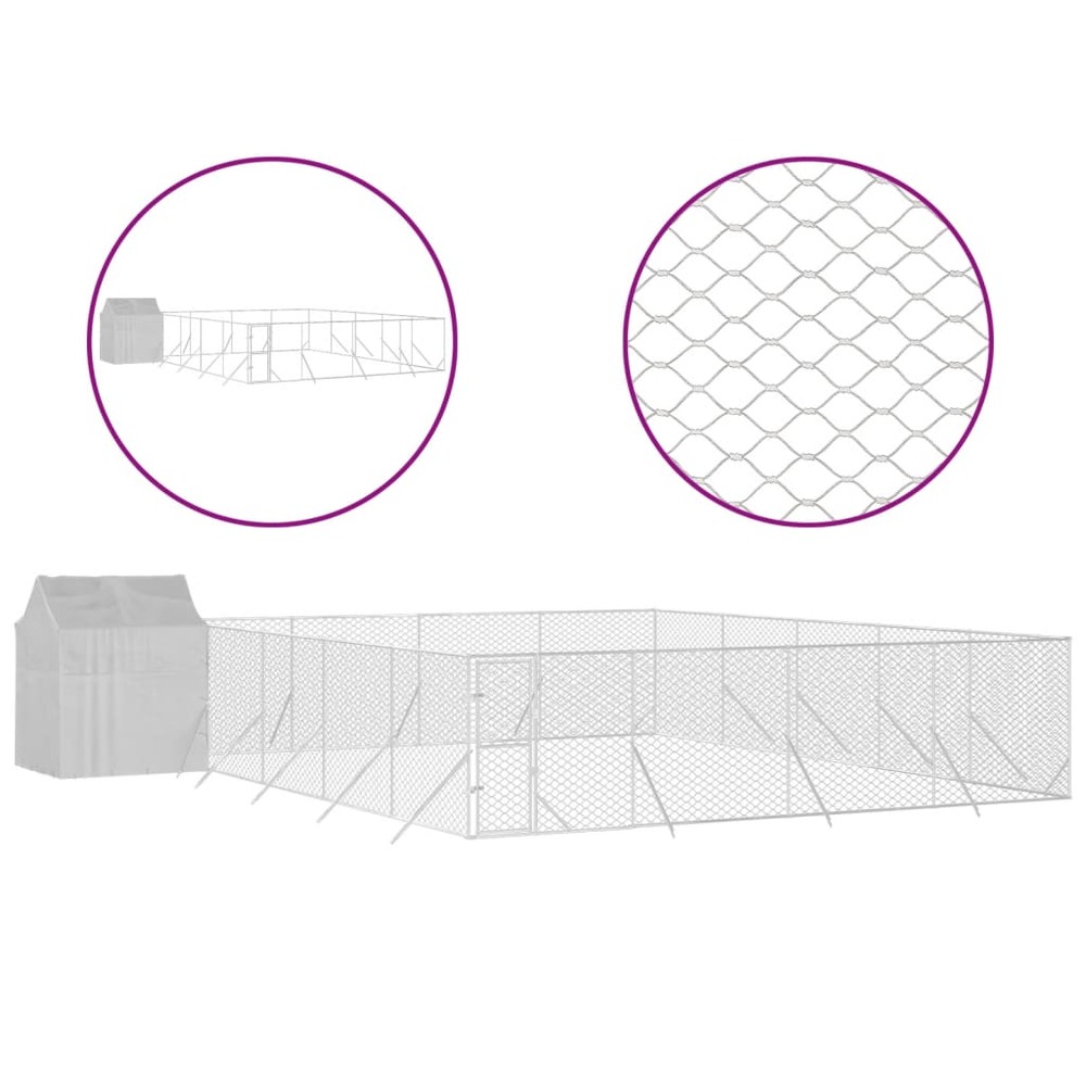 Chenil d'extérieur pour chiens avec toit argenté 10x10x2,5 m