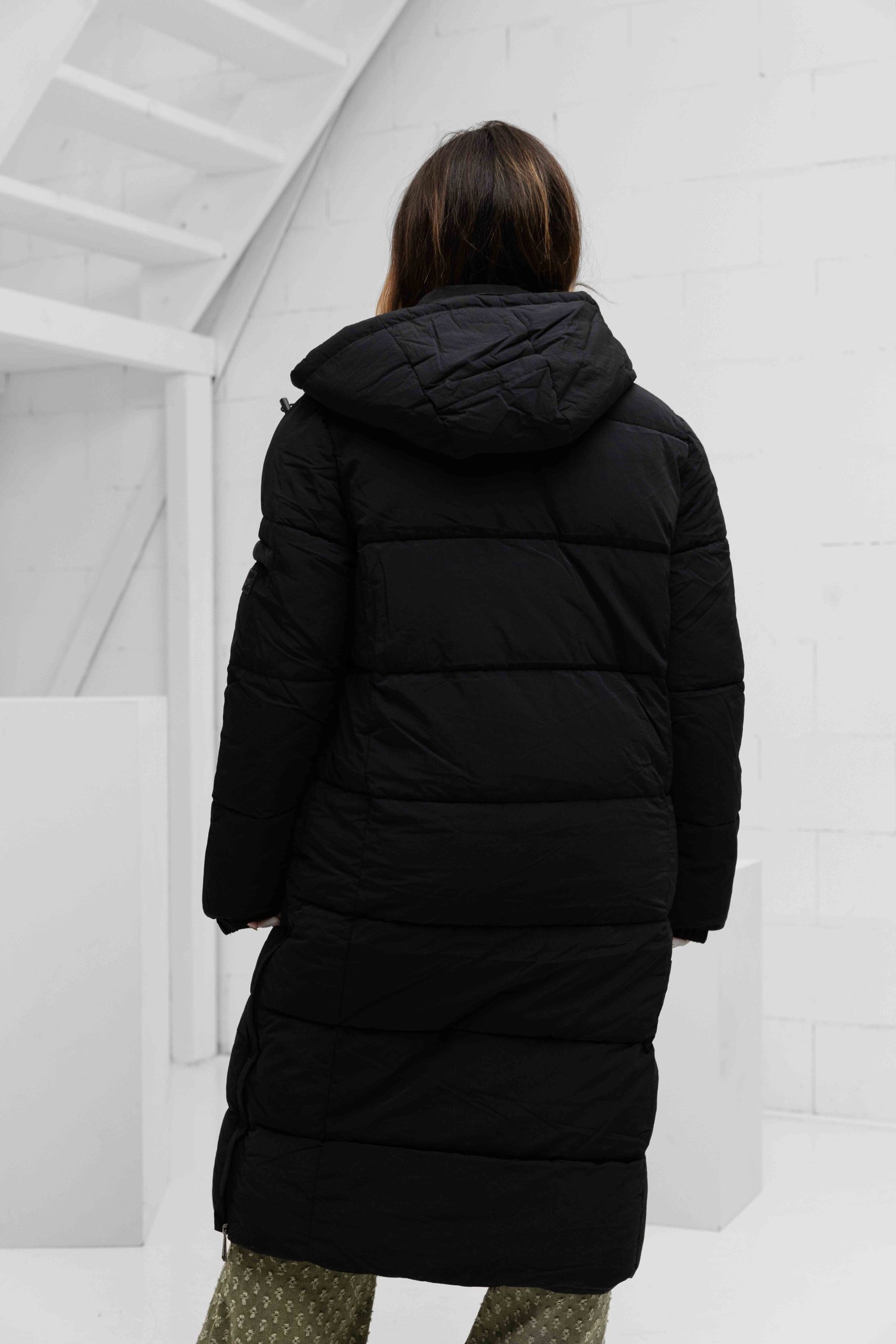 Malelions Long Puffer Winterjas Dames Zwart