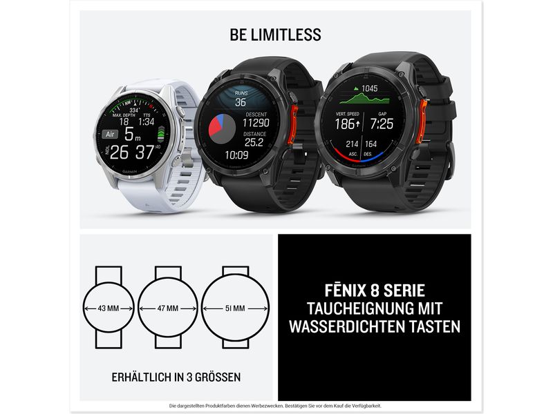 GARMIN Sportuhr Fenix 8 AMOLED, 43 mm Weiss GPS-Sportuhr
