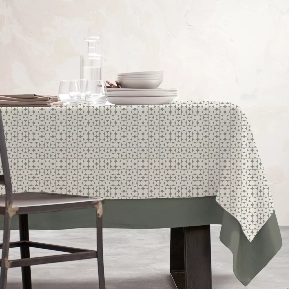 Nappe rectangulaire coton enduit (150 x 250 cm) Sofia Verte