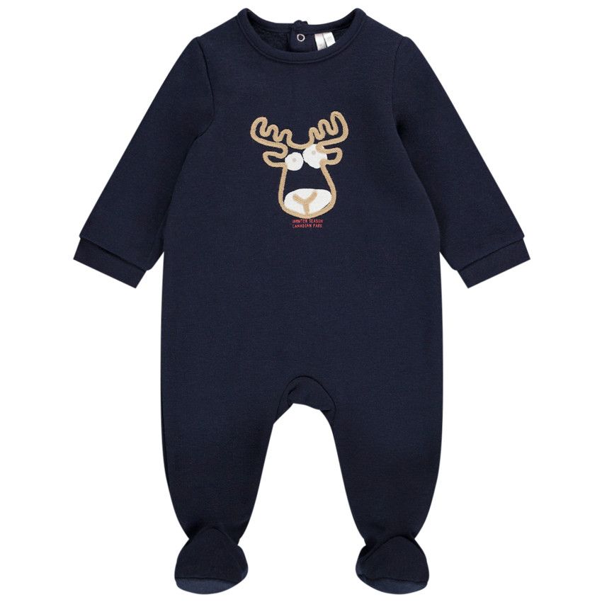 Dors-bien en molleton contrecollé sherpa visuel renne pour bébé garçon - Bleu marine
