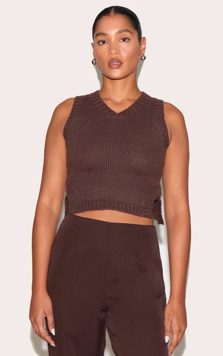 Deep Chocolate Gilet Côtelé En Maille