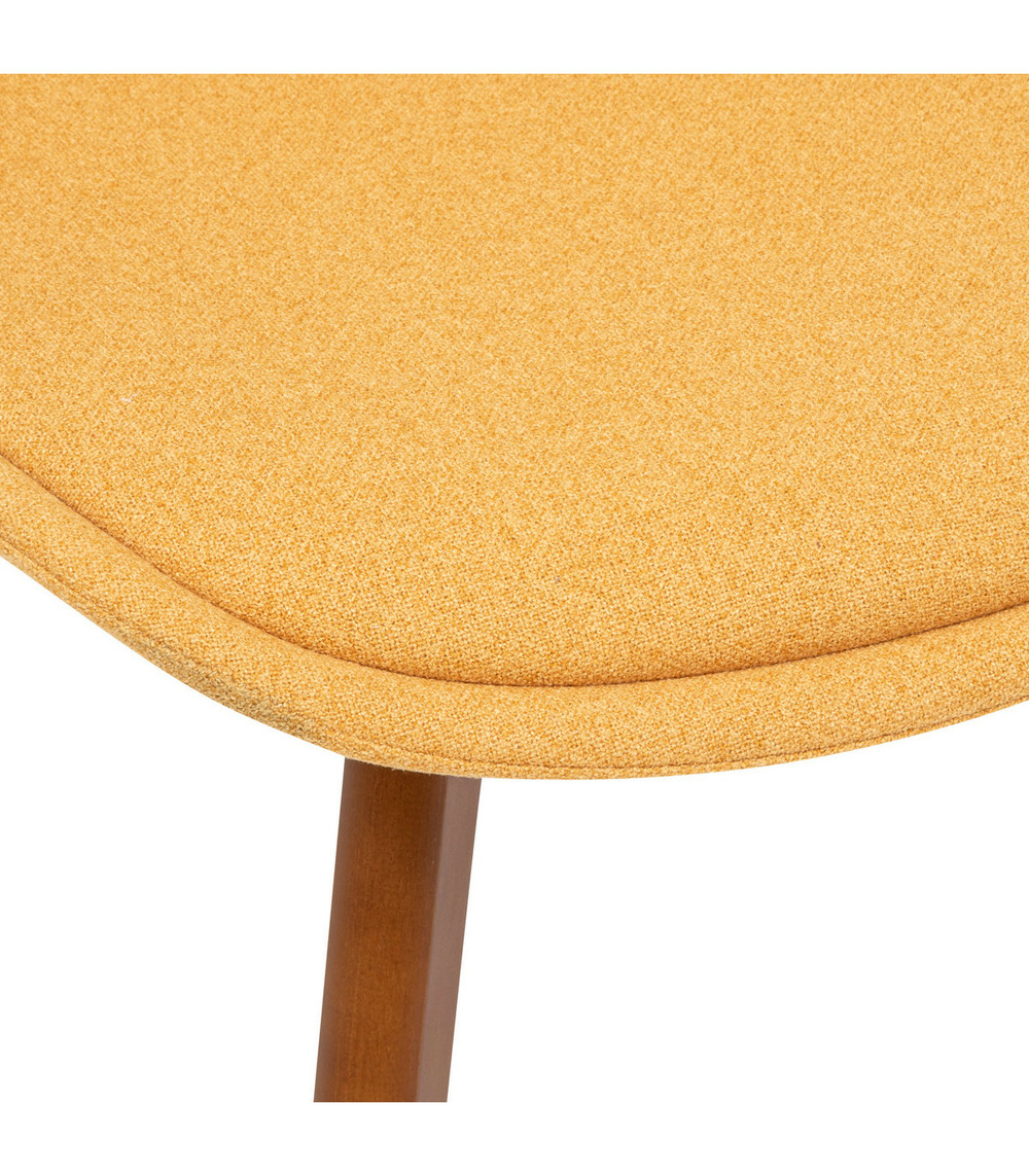 Chaise de table tissu chiné jaune moutarde et pieds en bois foncé