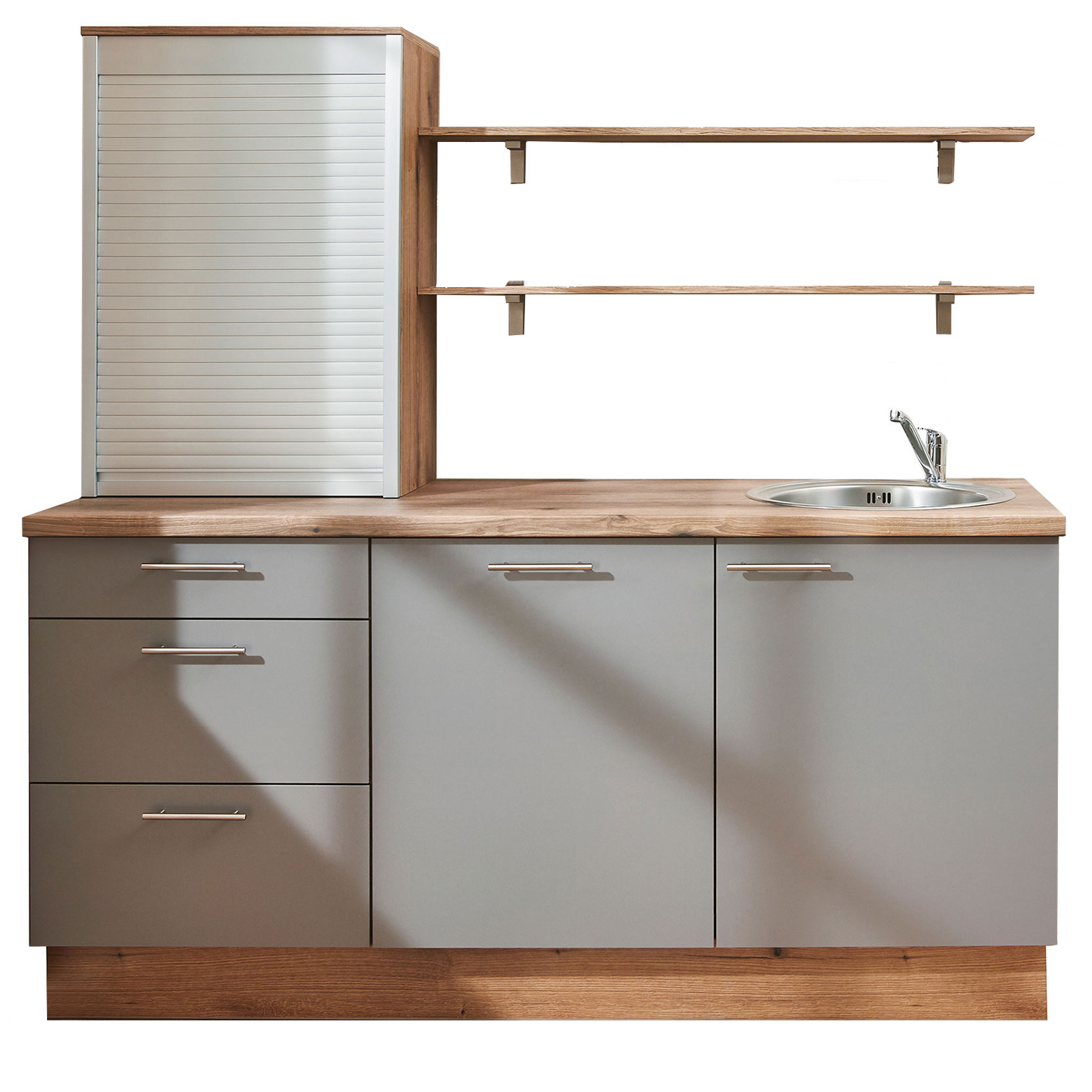 Küchenblock - achatgrau-Evoke Eiche - mit E-Gerät - 180 cm
