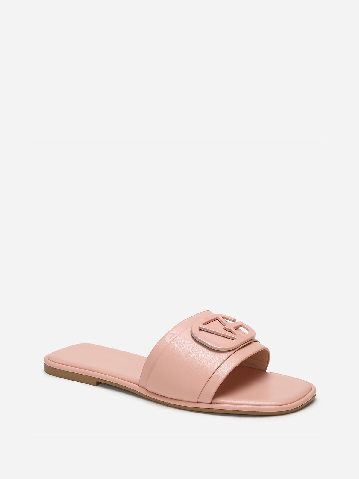 Mules carrées à boucle métallique- Rose