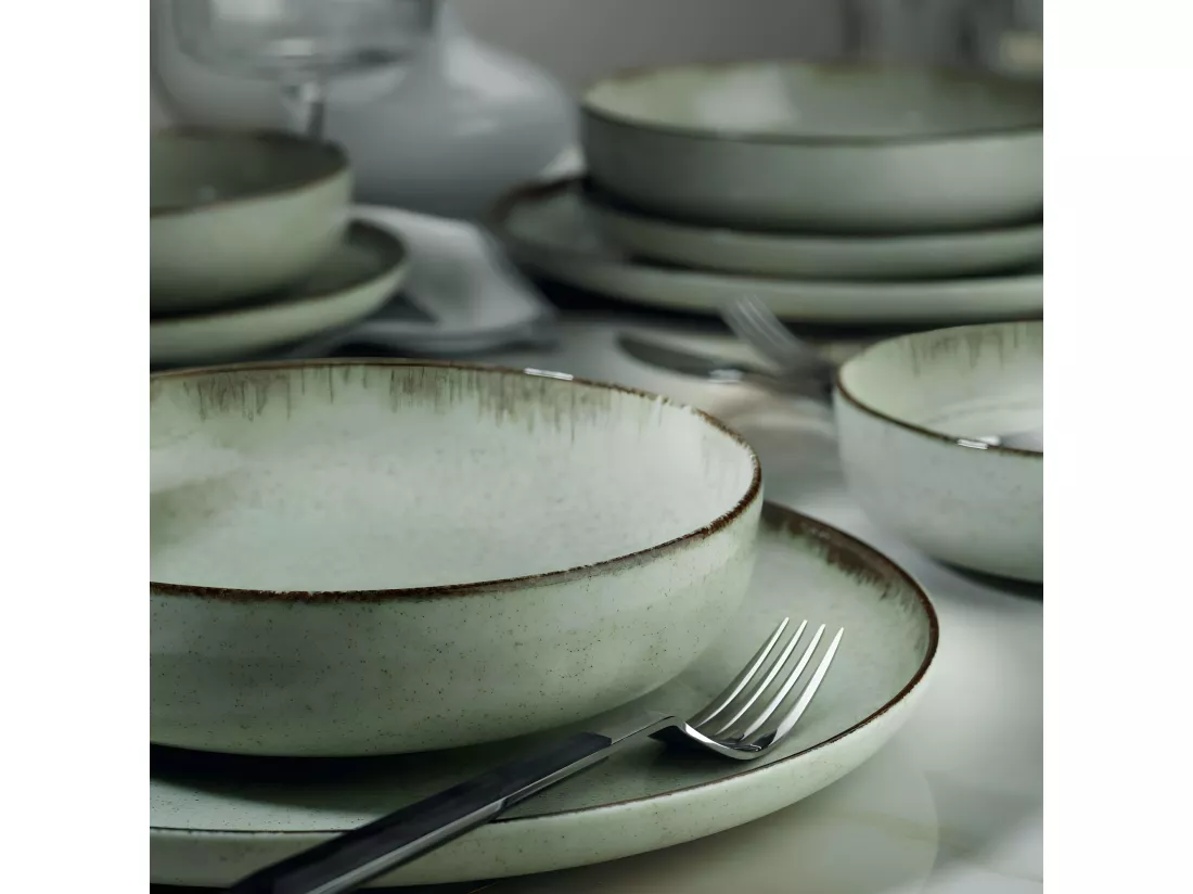 Service de table 24 pièces Ammeli 100% Porcelaine tacheté Vert et Marron