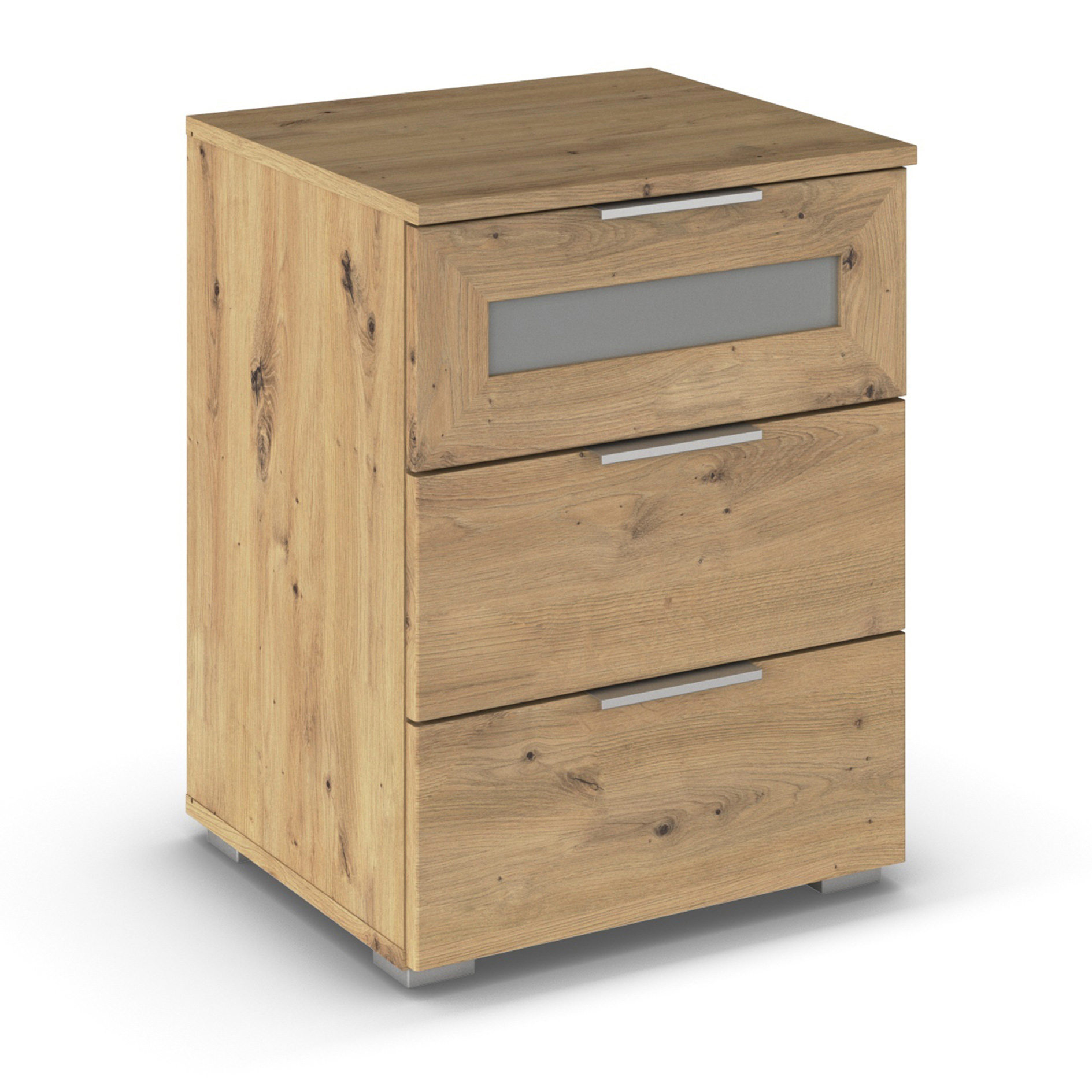 Nachtschrank - Artisan Eiche - mit Milchglaseinsatz - 62 cm