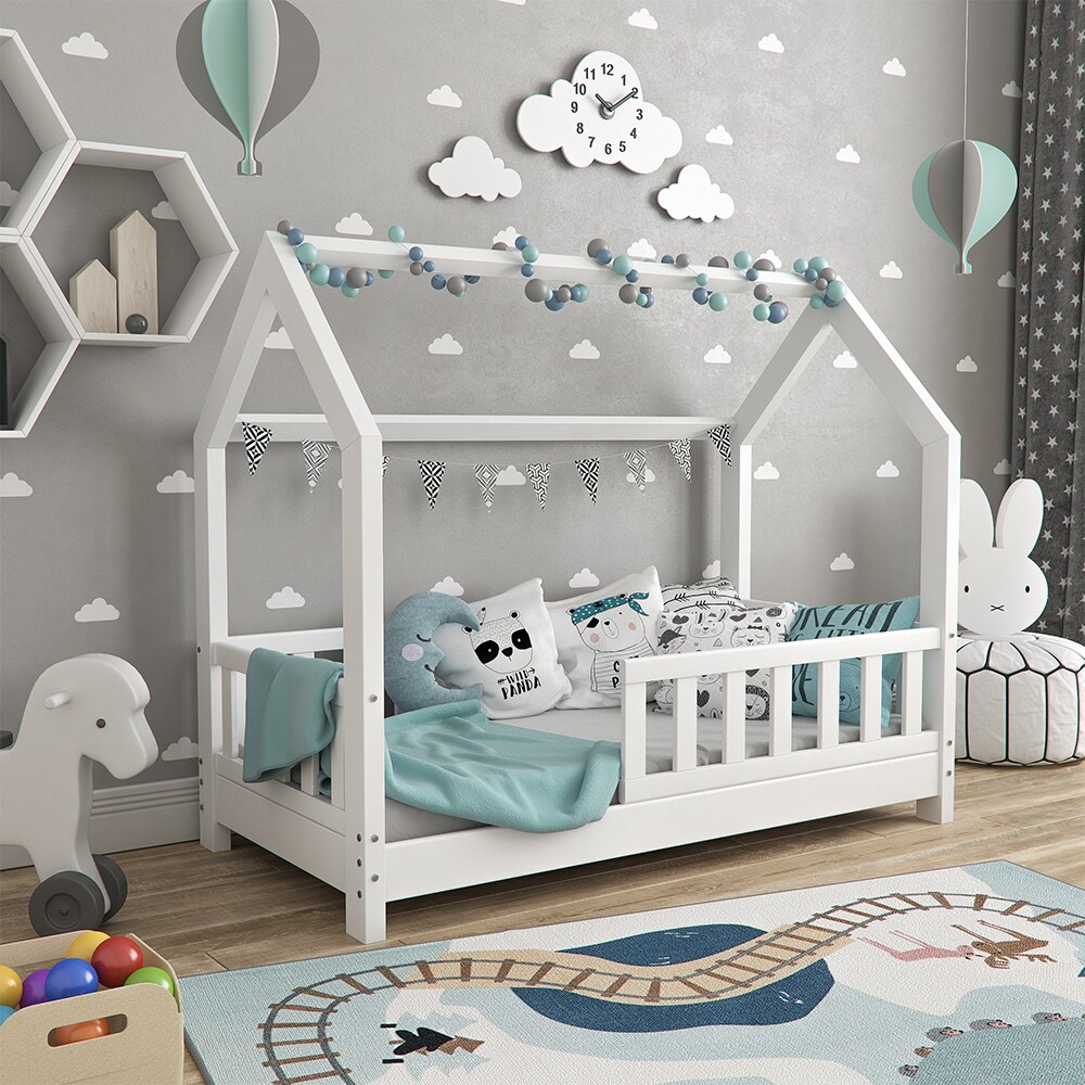 VitaliSpa Hausbett WIKI 70x140cm Zaun Weiß Kinderbett Kinderhaus inkl. Matratze