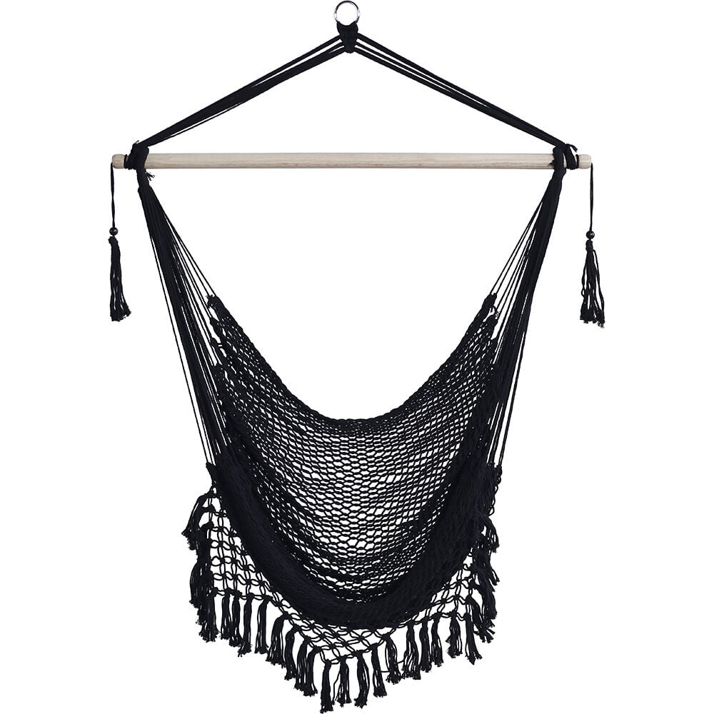 Siège suspendu Natura bois macramé noir 100x130xH125cm