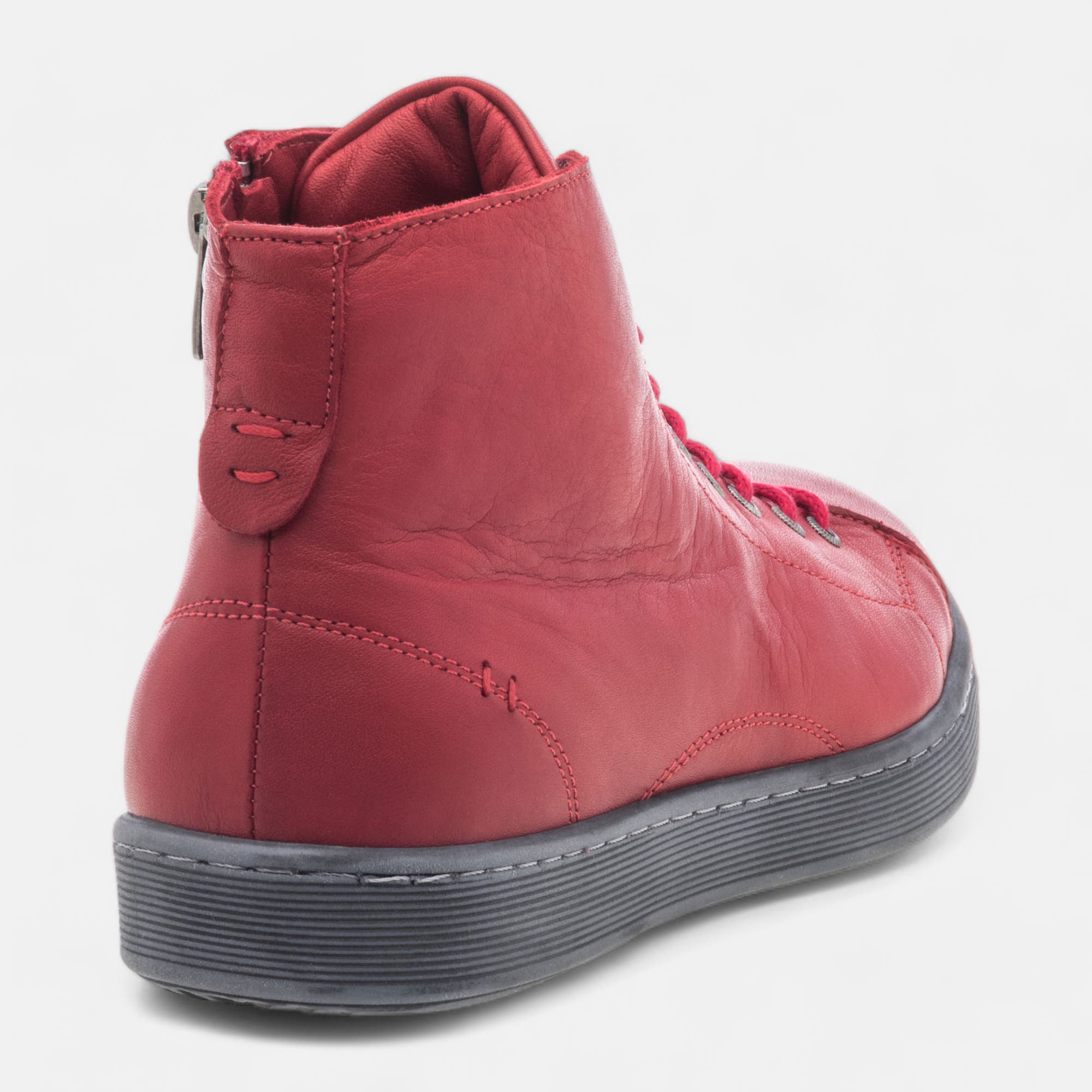 Baskets hautes Femme en cuir rouge