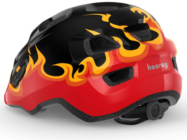 MET Hooray Green Buckle Børnehjelm, Black Flames