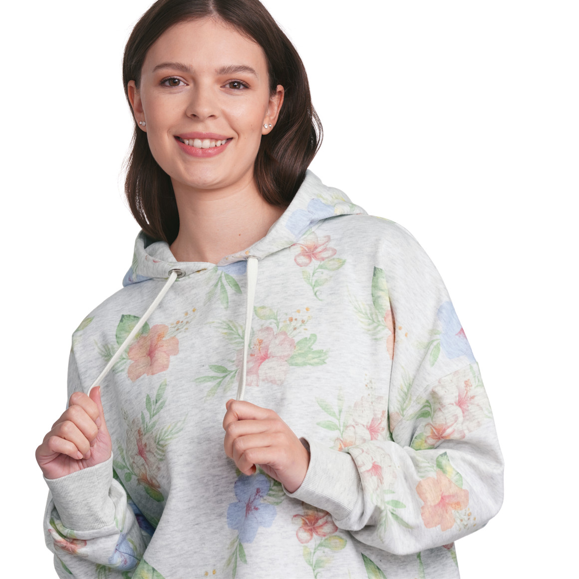 Gina Damen Hoodie mit Aquarell-Print hellgrau / bunt