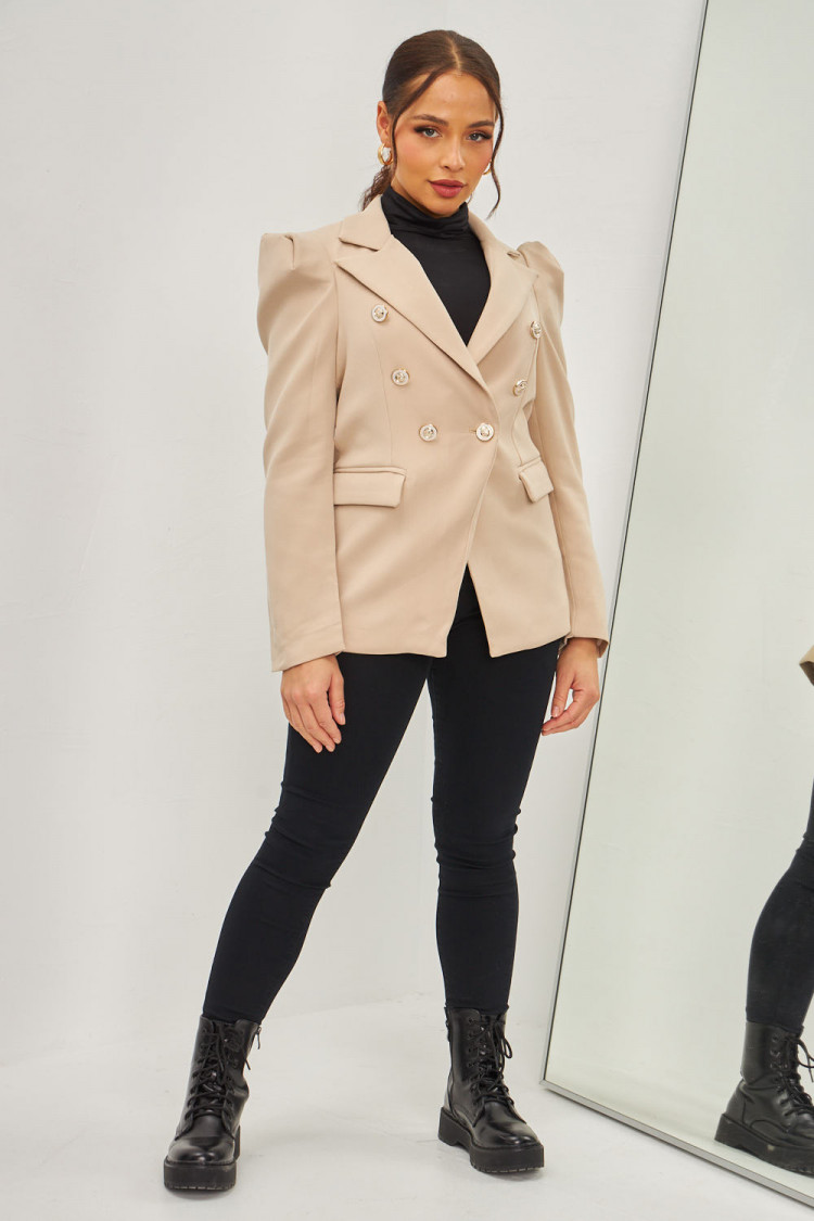 Veste blazer beige à gros boutons dorés