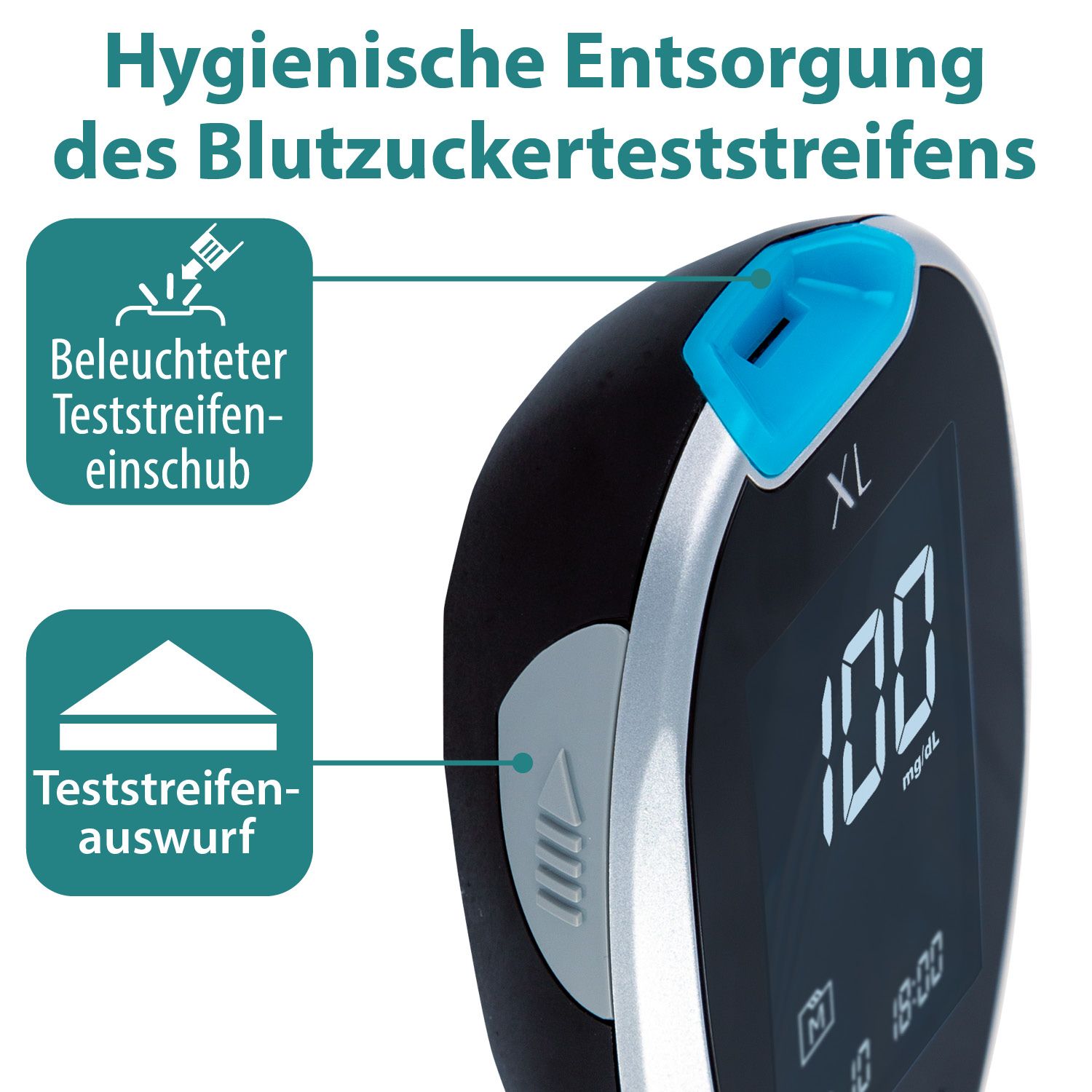 GlucoCheck XL Teststreifen [100 Stück] zur Blutzuckerkontrolle bei Diabetes