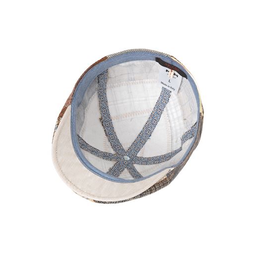 MJM Rebel Linen Flatcap, Beige Patchwork, L